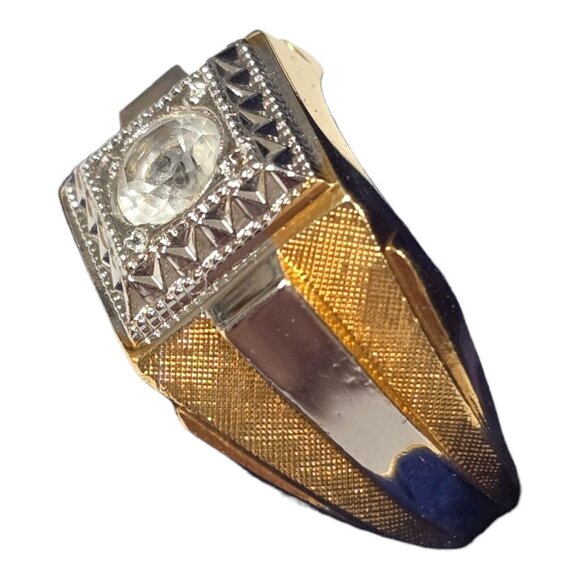 Vintage Men's ESPO Ring 14K Gold GE 2 Tone Cubic Zirconia Square Setting - Picture 5 of 14